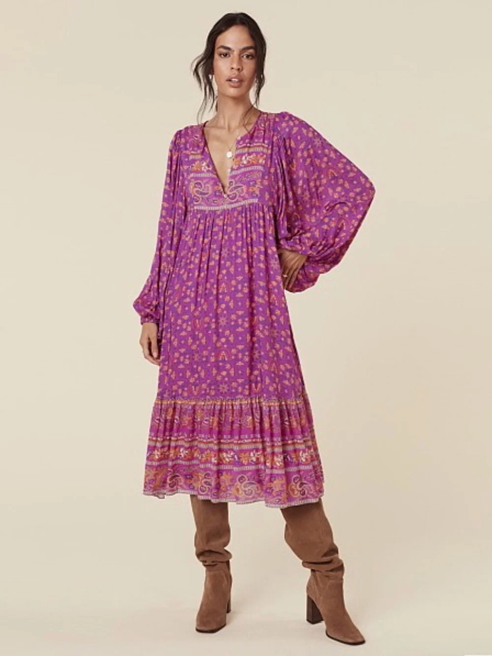 madame peacock boho dress Spell Madame Peacock Button Through Gown Emerald
